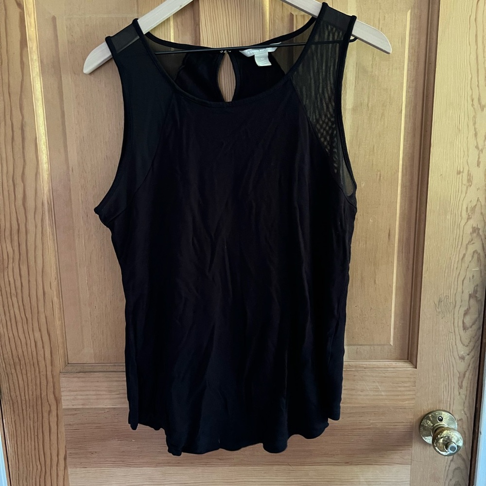 Banana Republic Womens XL Black Sheer Yoke Pieced Tank Top VNeck Keyhole